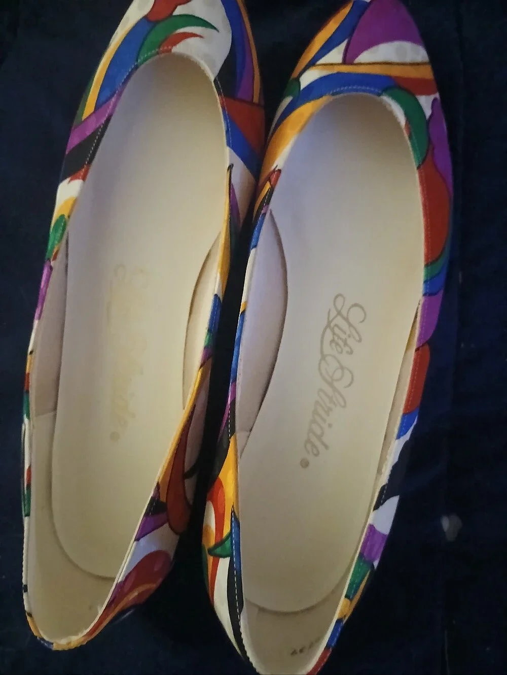 Vintage 80's Life Stride Geometric Abstract Kitten Wedge Heels Size 8.5